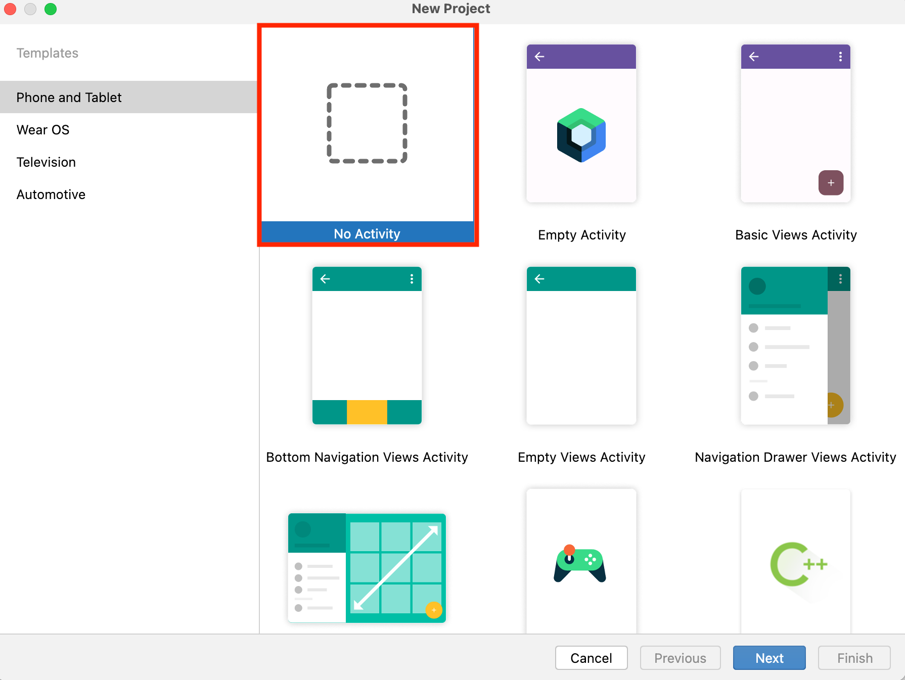 プロジェクトの種類を選択