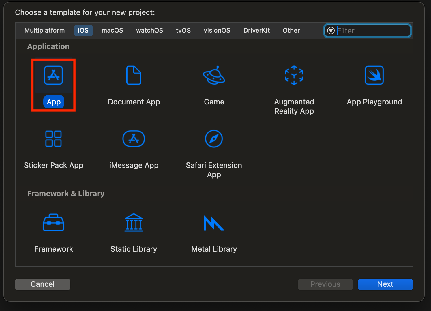 プロジェクトの種類を選択
